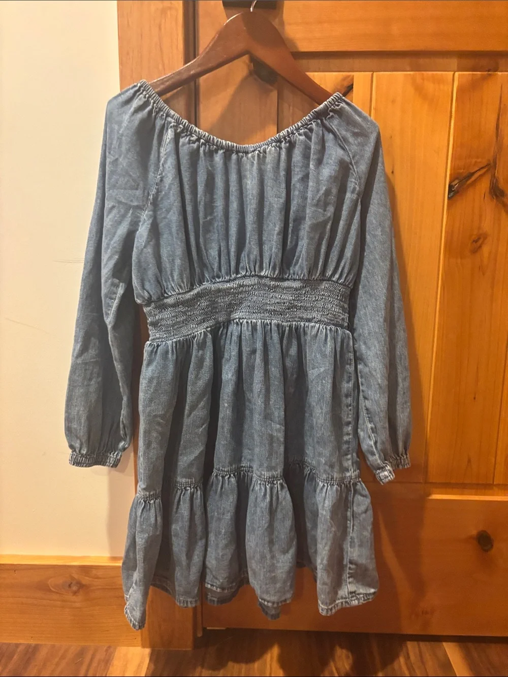 GAP Kids Blue Off-Shoulder/ on shoulder Denim Dress with Elastic Neckline